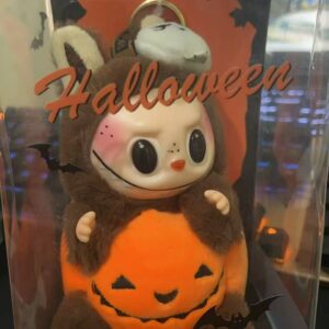 Bubble Mart POP MART Weird Carnival Series-LABUBU Sitting Pumpkin Emel Plush Pendant Trendy Doll 15cm