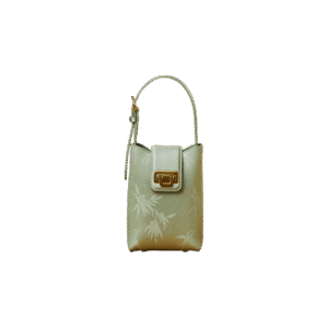 Embossed Leather Green Bamboo Leaf Phone Bag