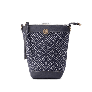 Zhuang Brocade Flying Swallow Motif Embroidered Leather Bucket Crossbody Bag